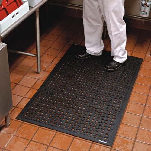 Choice 3' x 10' Black Rubber Anti-Fatigue Floor Mat with Beveled Edge -  1/2 Thick