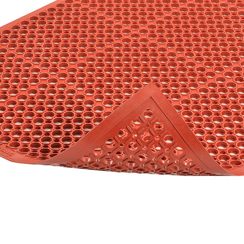 Choice 3' x 10' Red Rubber Grease-Resistant Anti-Fatigue Floor Mat with  Beveled Edge - 1/2 Thick